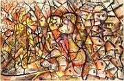 Embracing Couple with the Chaotic Panorama of a Hilly Town Behind - Pecs April 1994 Etched Engraving Paper 155 x 235 cm.jp